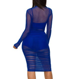 Purpdrank  Summer New European Nightclub Gauze Dress + Small Vest + Shorts Three-piece Set Women Clothing Sexy Dress