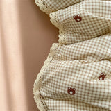 Purpdrank  INS Girls Cherry Soft Bedding Set Washed Cotton Bed Sheet Queen King Size Duvet Set Flower Comforter Set Pillowcase Bed Linens