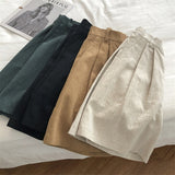 Purpdrank - Breathable Cotton Linen Shorts Japanese Retro High Waist Wide Leg Bermuda Shorts Suit Casual Summer Woman Loose