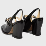 Purpdrank  Temperament Thick Heel Sandals Summer New Square Head Shallow Mouth Metal Buckle Anti-slip Wear-resistant High Heels