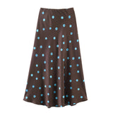 Purpdrank  5 colors Spring Summer Women Elastic High Waist Polka Dot Satin Skirt Mid Long A-line Skirts Femme