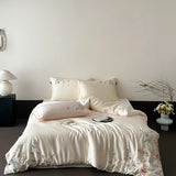 Purpdrank  Elegant Flowers Embroidery Bedding Set 600TC Lyocell Cool Feeling Soft Silky Duvet Cover Bed Sheet/Fitted Sheet Pillowcases 4Pcs