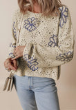 Purpdrank  Winter New Floral Print Short Sweater for Women 2025 Personalized Hollow Shoulder Knit Sweater for Women