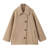 Purpdrank  Lapel Bat-Sleeve Woolen Coat Black Single Breasted Elegant Loose Thick Wool Short Overcoat French Autumn Winter Women's Outwear