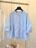 Purpdrank - Causal Overiszed Loose Doll Shirt Korean Chic O-neck Blouses 2023 Summer Ladies Puff Sleeve Pleated Blusas Camisas Mujer