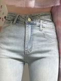 Purpdrank  Simple Female Flare Jeans Fashion Irregular Blue Autumn New Korean High Waist Women's Waist Slim Tight Hipper Office Lady Jeans
