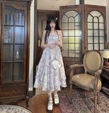 Purpdrank  Sleeveless Printed Camisole dress Summer Casual Long Princess Dress Slim Ruffles Women Party Dress Vacation