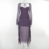 Purple Mature Sexy Beautiful Confident Elegant Graceful Women'S Translucent Thin Straight Dress
