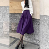 Purpdrank  Purple High Waisted A-Line Skirt Women Fashion Pleated Pocket Midi Skirts Women Summer Casual Loose Office Lady Party Skirt 433A