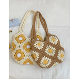 Purpdrank  Ethnic Style Sunflower Woven Bag for Women New Fashionable Tote Vacation Style Beach Bags