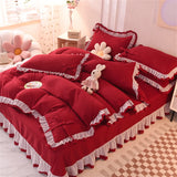 Purpdrank  Purple Bedding Sets Kawaii Seersucker Bed Sheet Pillowcase Fashion Girl Princess Duvet Cover Set 4 Pieces Cute Home Decoration