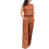 Purpdrank  Ladies Casual Faion Set Svel Wide Leg Pants ket Design Polyester Fabric for Women in Their 20s And 30s