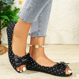 Purpdrank  Vintage Polka Dot Bow Peep Toe Flats for Women Summer Slip On Soft Sole Retro Daily Walking Office Lady Casual Shoes