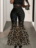 Purpdrank  Women Shiny Leopard Print Pants High Waist Trousers Office Work Lady Full Length Autumn Bottoms Capris 2026 Spring Summer
