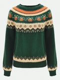 Purpdrank  Round neck Halloween pumpkin fashionable jacquard casual regular interval color woolen pullover top