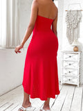 Purpdrank  Sexy Strapless Ruched High Waist Wrap Split Asymmetrical Beach Maxi Long Dress