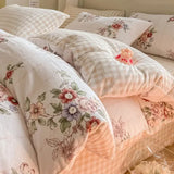 Purpdrank  Winter Double-sided Thickened Milk Flour Bed Set of Four Pieces with Warm Flange Coral Flour Quilt Cover and Flour Bed Sheet