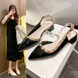 Purpdrank  Fashion New Style Studded Pointed Toe Flats Leather Open Toe Sandals Women's Sandals Women's Flats  Shoes