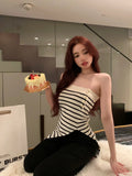 Purpdrank  Sweet and Spicy Tube Top for Women Spring Summer Slash Neck Strapless Knitted Bottom Top Sexy Split Slim Stripes Outer Wear