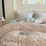 Purpdrank  Korean Princess Style Lace Ruffles Floral Bedding Set 100% Cotton Duvet Cover Bed Sheet/Fitted Sheet/Bed Skirt Pillowcases 3/4Pc