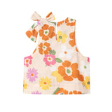 Purpdrank  Summer Fashion Women Colored Floral Print Bow Shoulder Tank O neck Sleeveless Tee Crop Top