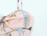 Purpdrank  Retro French Style Pink Floral Print Cut out Bow Front V neck Sling Dress Cross Slit Hem Midi Long Tank Dresses Femme Vestidos