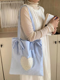 Purpdrank  Blue and White Striped Butterfly Bow Large Capacity Commuting Shoulder Bag