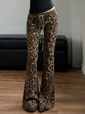 Purpdrank  Fashion New Leopard Print Flare Pants Women's Drawstring Tie Up Waist Slim Long Trousers Hot Girl Streetwear Trendy Pants