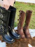Purpdrank  Brown Belt Bule Western Boots Women's Spring Summer Retro over Knee Long Boots  Boots Casual High Top Faion Boots