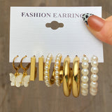Purpdrank - Gold Color Pearl Hoop Earrings Set Metal Dangle Earrings Vintage Circle Geometric Twist for Women Girls Trendy Jewelry Gifts