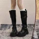 Purpdrank  Fashion Women Black Block High Heels Long Boots New Winter Warm Knee High Boots Soft Leather Thigh High Boots Shoes