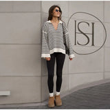 Purpdrank  Knit Striped Women Sweater Full Sleeve Deep V Neck Female Top 2025 Fashion Casual Autumn Loose Turn-down Collar Lady Pullovers