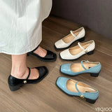 Purpdrank  Spring and Summer New Women's Fashion One Button Strap Shallow Sandals Mary Jane Square Heels High Heels Women's Elegant