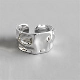 Purpdrank - Punk Geometric Irregular Liquid Lava Waterdrop Shaped Open Rings For Women Vintage Silver Color Metal Rings Personality Jewelry