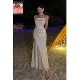 Purpdrank  Thousand Layer Snow Strap Bodycon Dress Autumn Winter French Style Elegant Socialite High-end Exquisite Long Dress