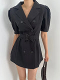 Purpdrank  Summer Vintage Double Breasted Women's Short Blazer Dresses Sashes 2025 New Short Sleeve Casual Loose Mini Dress Female