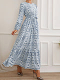 Purpdrank - Female Waistband Print O-Neck Casual Dresses Holiday Women Long Sleeve Maxi Dress Fashion Bohemian Long Robes
