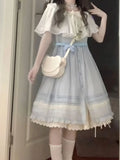 Purpdrank  New Lovely Japanese Style Patchwork Dresses Short Sleeve Kawaii Sweet Button Bow Dress Summer Women Fashion Cute Slim Clothes