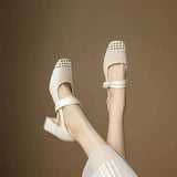Purpdrank  Women Fashion Casual Single Shoes Summer 2025 New Hollow Breathable Square Head Shallow Mouth Pumps Comfortable Elegant Sandals