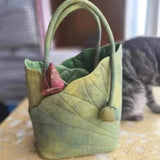 Purpdrank  Niche design shoulder bag new lotus leaf hand carry shoulder Tote bag retro style fashion versatile bucket bags