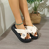 Purpdrank  Summer Bow Knot Crystal Decor Slippers for Women Thick Sole Pu Leather Sandalias Woman 2025 Casual Lightweight Slippers Mujer
