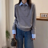 Purpdrank  Ladies Polo Collar Knitted Sweater Autumn Season Overhead Style Slimming Base Layer Top Lazy Fashion Korean Trend