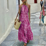 Purpdrank  Women's n Print Casual Dr Svel mid Waist Skirt Sweet Sle Summer Faion mid Length Gown Polyester Fabric