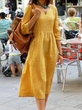 Purpdrank   Summer Oversized Midi Dress Cotton Linen V-Neck Half Sleeve Solid Loose Dresses Female Elegant Vintage Casual Robe Vestidos 5XL
