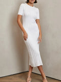 Purpdrank  Women Elegant Slim Bodycon Midi Party Dress Short Sleeve Solid Cable Knit Dress
