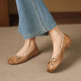 Purpdrank  Genuine Leather Women Shoes Fashion Butterfly-knot Spring and Autumn Flats Slip-On Casual Flat Heel Modern Ladies Shoes