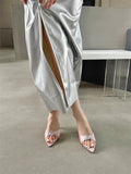 Purpdrank  Summer Fashion Crystal Buckle Satin Women Slippers Slip On Ladies Sandals Thin High Heels Mules Outdoor Dress Slides Shoes