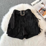 Purpdrank   Fashionable Fringed Short Pants Sexy Women's Style Cross-Border New Model Roman Cloth Knitted Mid-Waist Commute Style