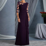 Purpdrank  Party Dresses Black Evening Women Mother Bride Sleeves Appliques Chiffon Royal Blue Weddings Guest Gown Vestido Vestido Y2k