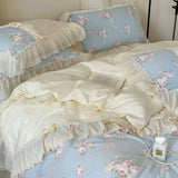 Purpdrank  Korean Princess Style Flowers Lace Ruffles 100% Cotton Bedding Set Duvet Cover Bed Sheet/Fitted Sheet/Bed Skirt Pillowcases 4Pcs
